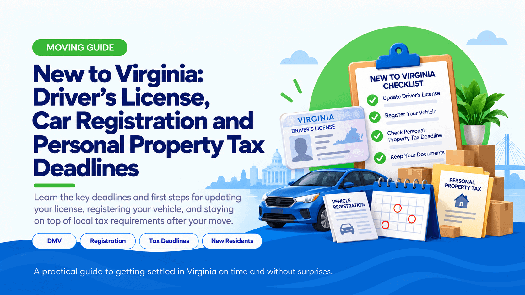 New to Virginia: Driver's License, Car Registration, and Personal Property Tax Deadlines
